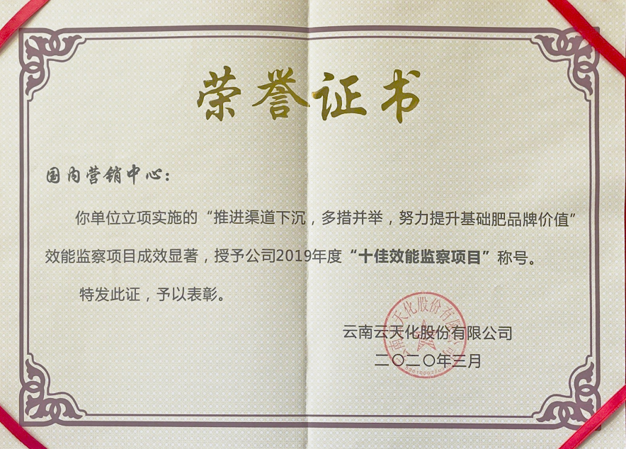 農(nóng)資-2019-股份“十佳效能監(jiān)察項目”...